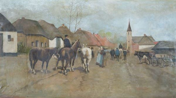 VILLAGGIO CON CAVALLI DI ANGELO SILVIO GALLI