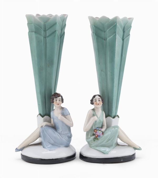 COPPIA DI PORTAFIORI IN CERAMICA,