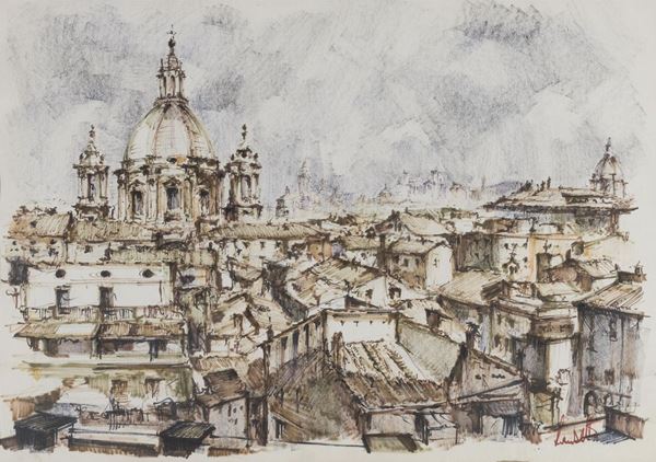 ACQUERELLO TETTI DI ROMA