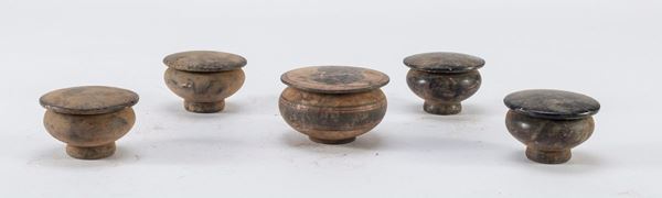 CINQUE PISSIDI IN TERRACOTTA, XIX SECOLO