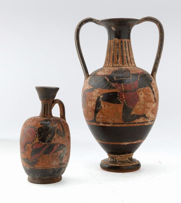 UNA ANFORA ED UN LEKYTHOS, XIX SECOLO