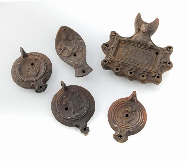 CINQUE LUCERNE TERRACOTTA, XIX SECOLO