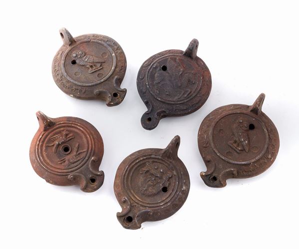 CINQUE LUCERNE IN TERRACOTTA, XIX SECOLO