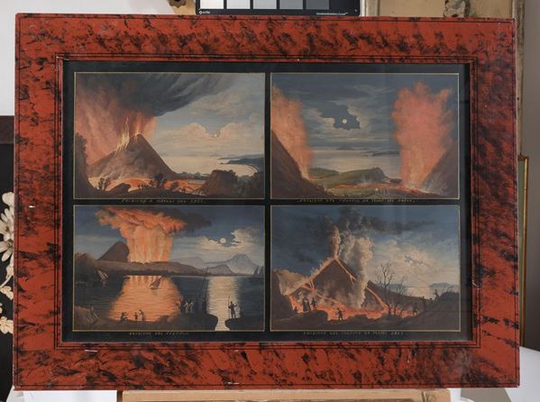 QUATTRO GOUACHES ERUZIONI DEL VESUVIO, NAPOLI