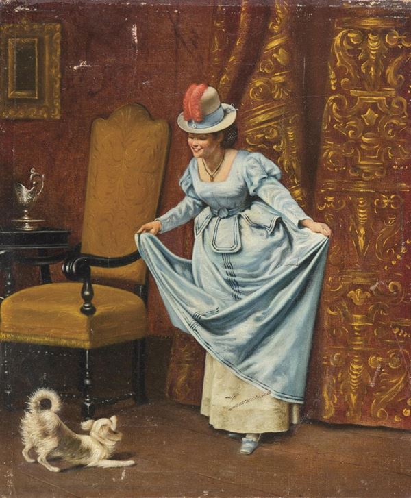 DIPINTO FANCIULLA CON CAGNOLINO