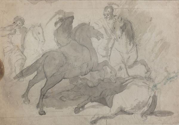 DISEGNO ACQUERELLATO BATTAGLIA DI CAVALIERI