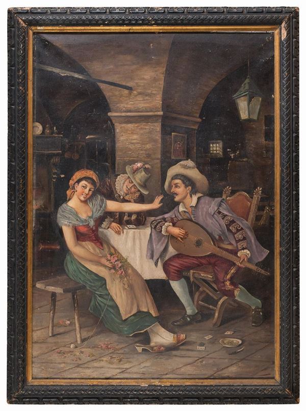 DIPINTO SCENA DI OSTERIA CON SCENA GALANTE