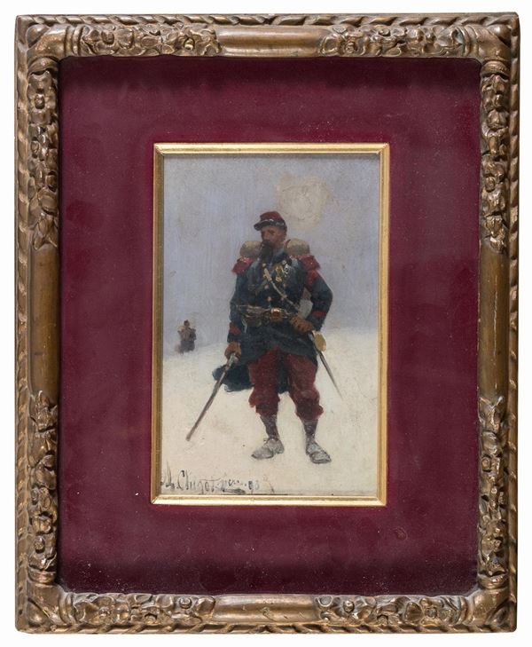 DIPINTO SOLDATO DI ALPHONSE CHARLES CHIGOT P&#200;RE