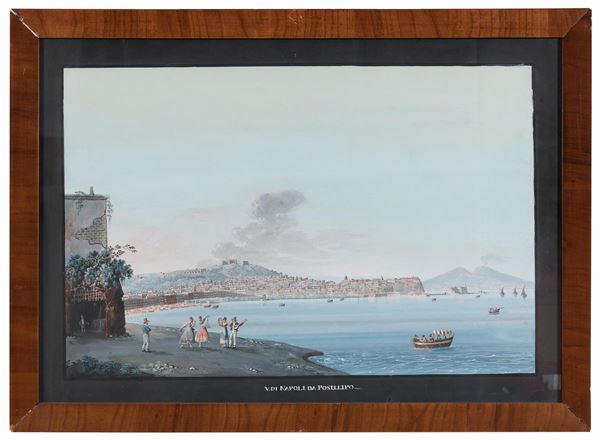 GOUACHE VEDUTA DI NAPOLI DA POSILLIPO