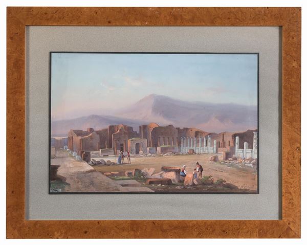 GOUACHE FORO DI POMPEI DI GIOACCHINO LA PIRA