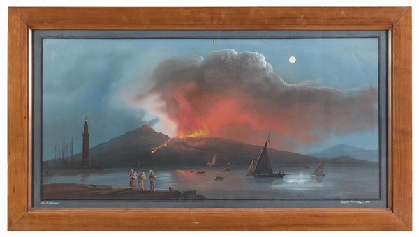 GOUACHE ERUZIONE DEL 1855