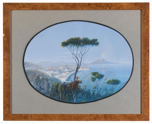 GOUACHE VEDUTA DEL GOLFO DI NAPOLI