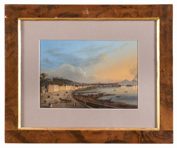 GOUACHE GOLFO DI NAPOLI DA MERGELLINA DI LUIGI CONTE