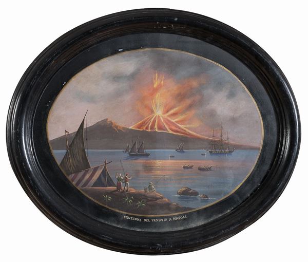 GOUACHE ERUZIONE DEL VESUVIO