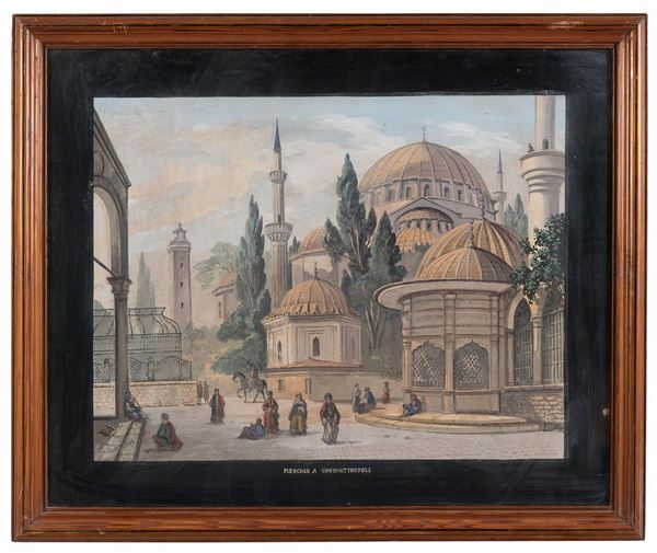 GOUACHE MOSCHEA A COSTANTINOPOLI