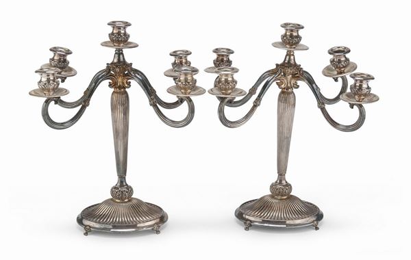 COPPIA DI CANDELABRI IN ARGENTO, FIRENZE