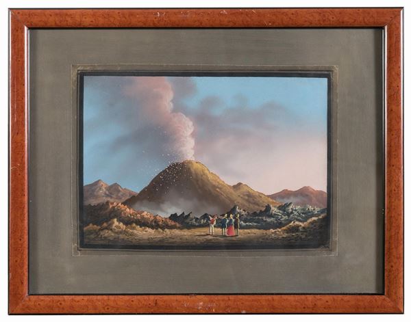 COPPIA DI GOUACHE NAPOLETATANE ERUZIONI