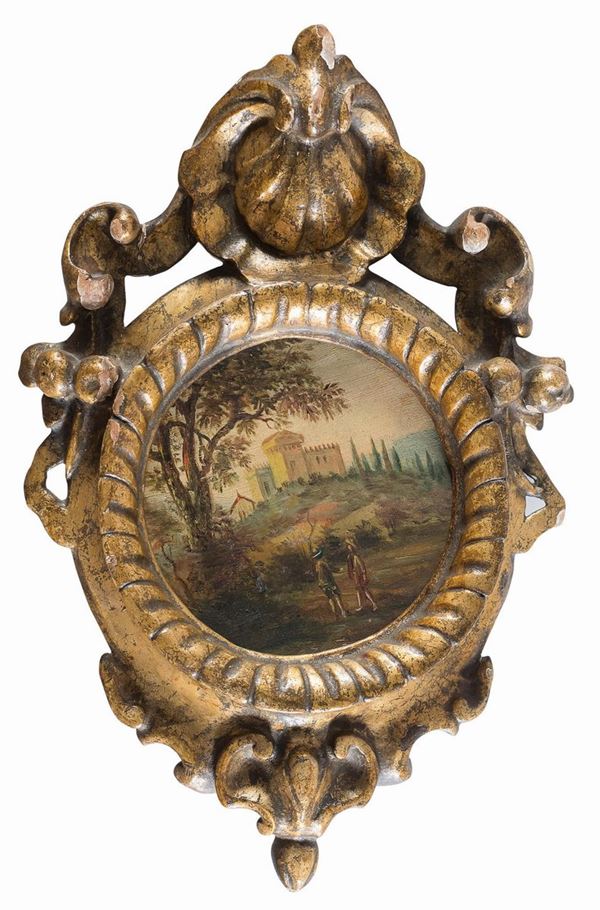 PICCOLO PAESAGGIO CON CORNICE DI STILE BAROCCO