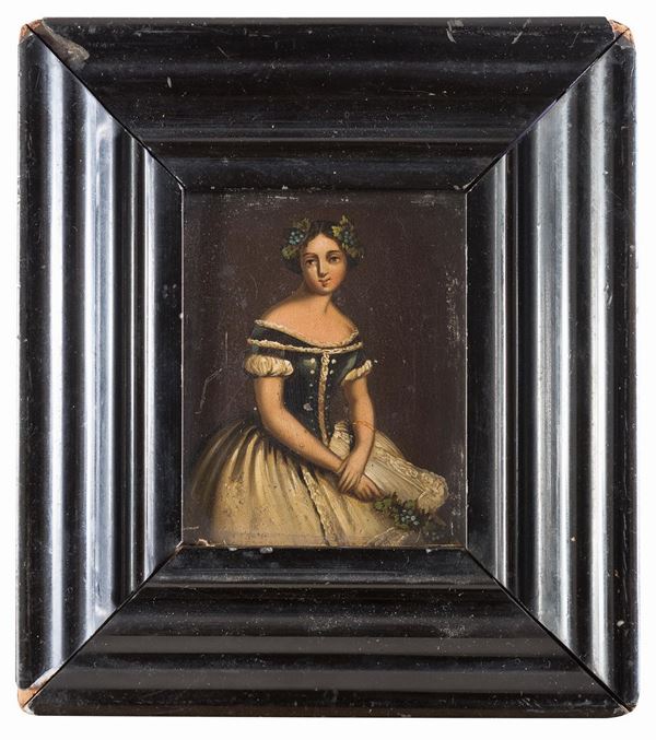 DIPINTO FANCIULLA IN POSA CON FIORI