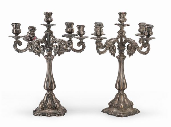 COPPIA DI CANDELABRI IN ARGENTO, CASTAUDI &amp; GAUTERO VERCELLI