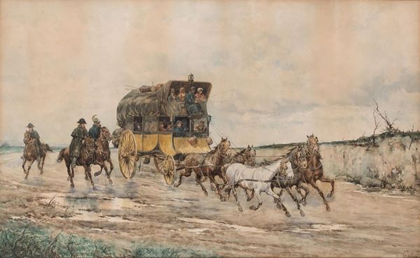 ACQUERELLO LA DILIGENZA DI GIUSEPPE GABANI