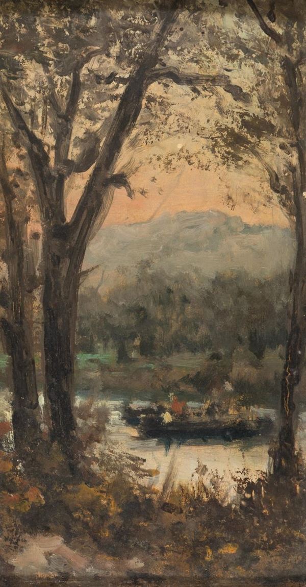 DIPINTO PAESAGGIO CON BARCA