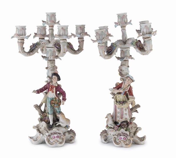 COPPIA CANDELABRI IN PORCELLANA, GINORI