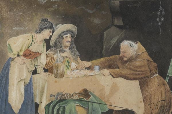 ACQUERELLO SCENA OSTERIA DI FRANCESCO VINEA