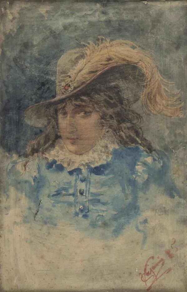 ACQUERELLO GIOVANE CON CAPPELLO