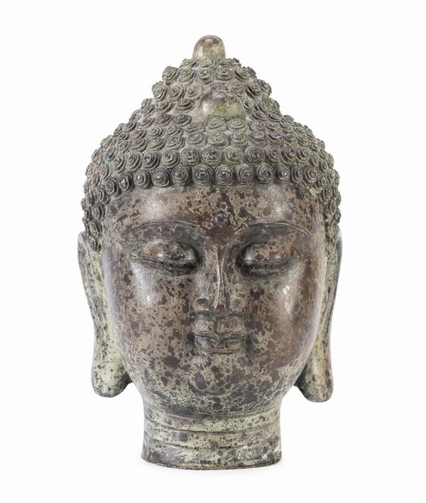 TESTA DI BUDDHA IN BRONZO, CINA