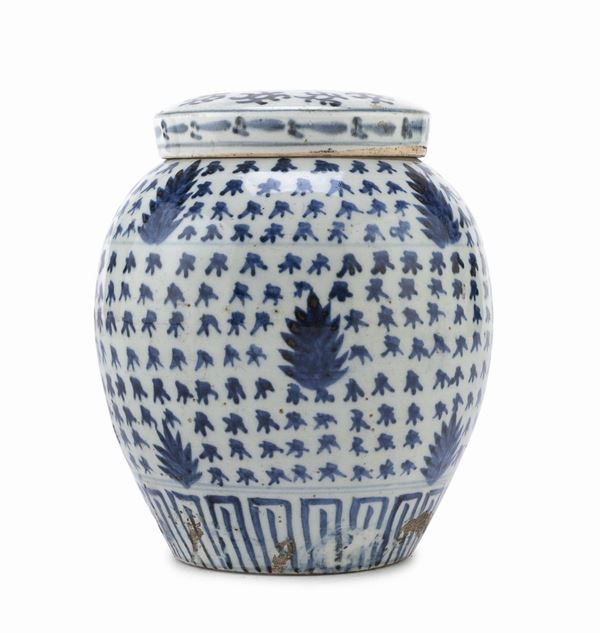 CACHEPOT IN PORCELLANA BIANCO E BLU, CINA