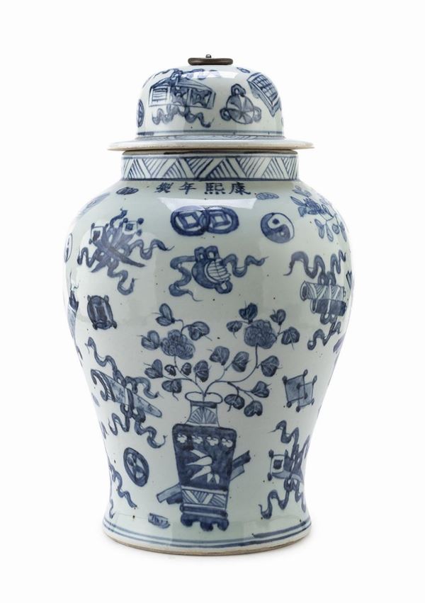 POTICHE IN PORCELLANA BIANCO E BLU, CINA INIZI XX SECOLO