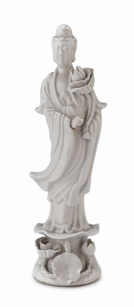 SCULTURA DI HE XIANGU IN PORCELLANA BIANCA, CINA