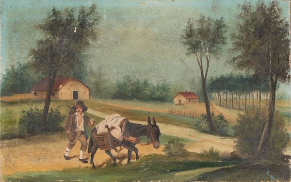 DIPINO PAESAGGIO CON CONTADINO