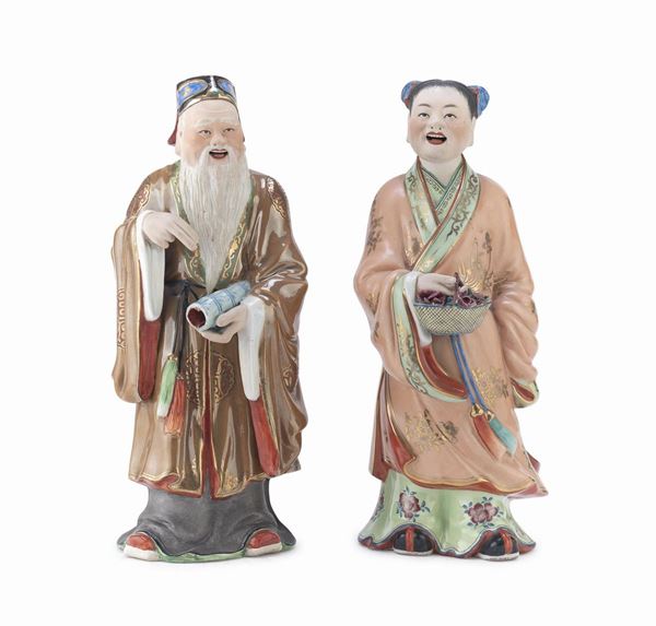 COPPIA DI IMMOERTALI TAOISTI IN PORCELLANA, CINA