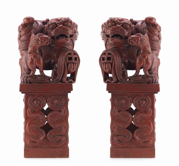 COPPIA DI SCULTURE IN CERAMICA, CINA