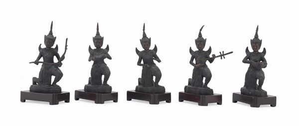 CINQUE SCULTURE IN BRONZO, THAILANDIA