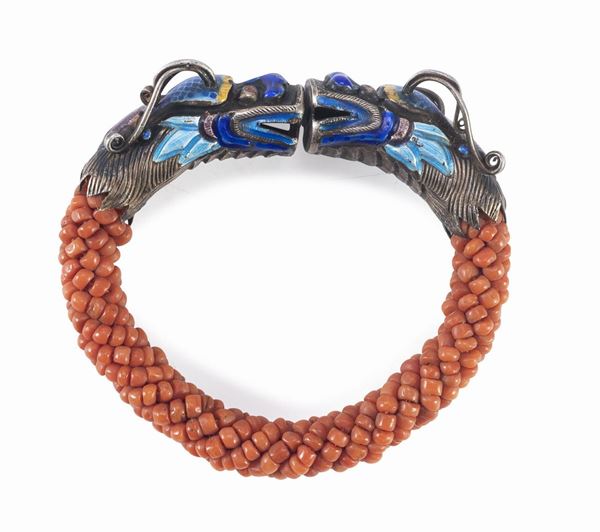 BRACCIALE IN CORALLO E SMALTI CLOISONN&#200;, CINA