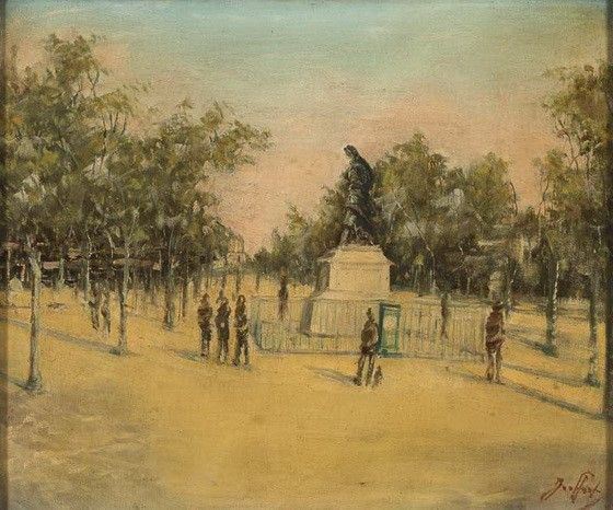 DIPINTO VEDUTA DI PARCO DI SCUOLA FRANCESE