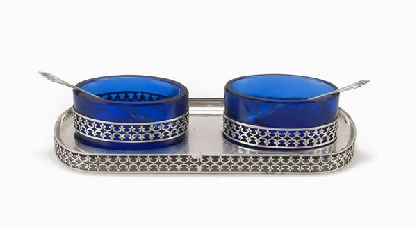 COPPIA DI SALIERE IN ARGENTO E VETRO, FIRENZE