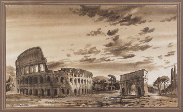 ACQUERELLO IL COLOSSEO E L&#39;ARCO DI COSTANTINO
