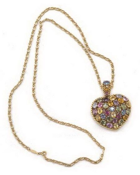COLLIER CON CIONDOLO CON ZAFFIRI, RUBINI, TOPAZI E AMETISTE