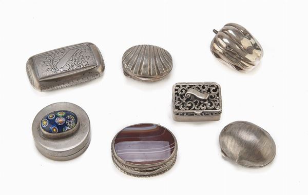 SETTE SCATOLINE PORTAPILLOLE IN ARGENTO, ITALIA