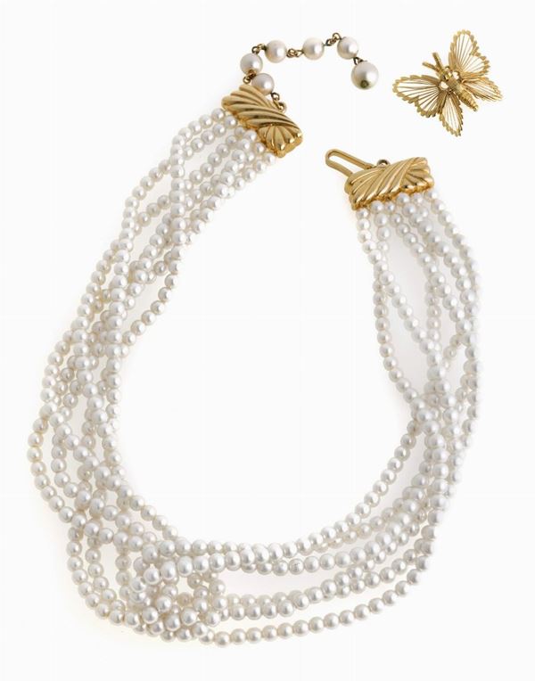 COLLIER E SPILLA TRIFARI CON PERLE