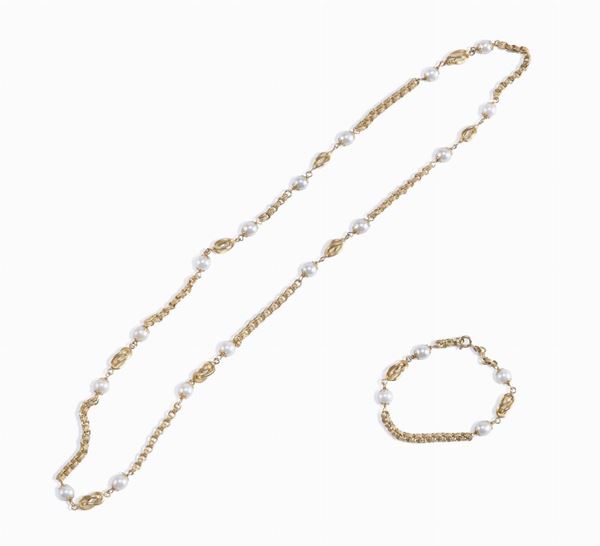 PARURE DI COLLANA E BRACCIALE CON PERLE