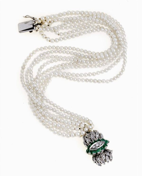 BRACCIALE CON PERLE, SMERALDI E BRILLANTI