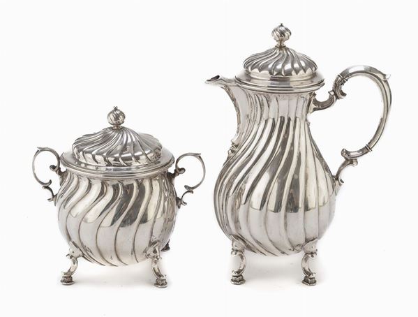 CAFFETTIERA E ZUCCHERIERA IN ARGENTO, KOCH &amp; BERGFELD