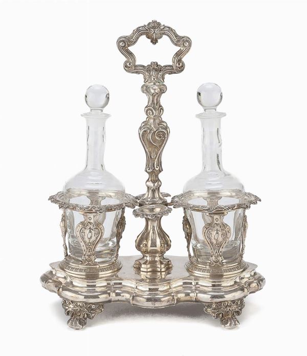 OLIERA IN ARGENTO E VETRO, FRANCIA 1864/1874