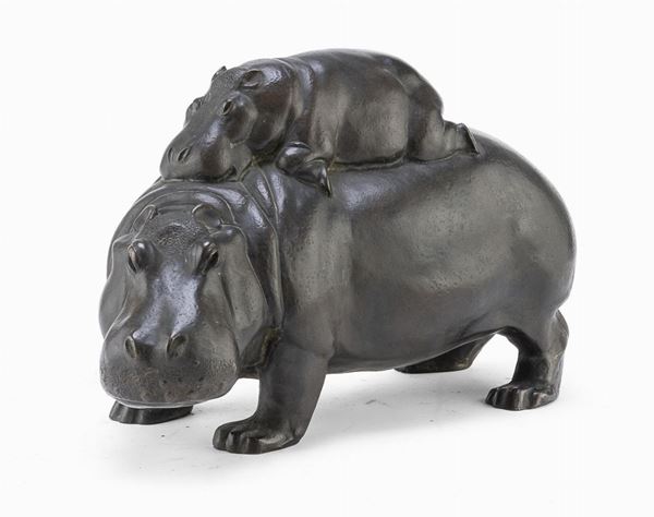 BRONZO IPPOPOTAMO DI SIRIO TOFANARI