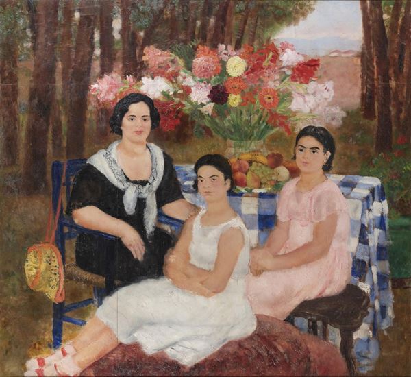 DIPINTO LA FAMIGLIA BIANCALE DI ARTURO DAZZI